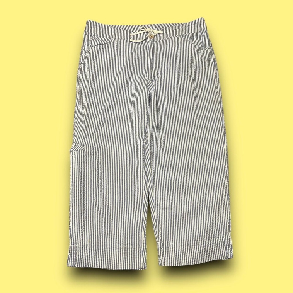 Y2k Blue & White Striped Capri Pants Size Medium Coastal Nautical Beachy